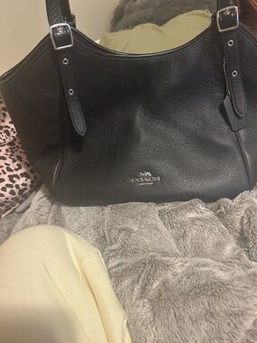 Coach Black Pebbled Leather Tote Shoulder Bag with Silver Hardware